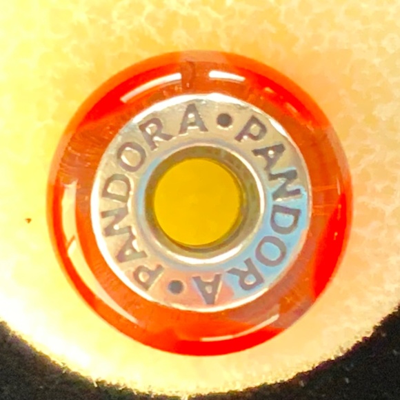 Authentic Pandora Sterling Silver & Orange Hearts Murano Glass Charm - EUC! - Picture 1 of 3